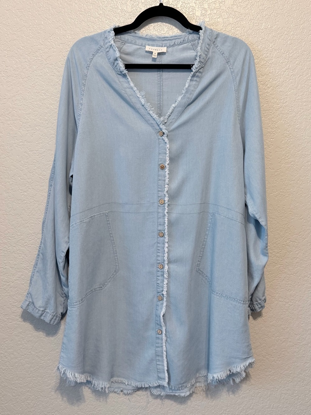 Promesa 100% Tencel Raw Edge Shirt Dress | Chambray Blue | Medium - Picture 2 of 8